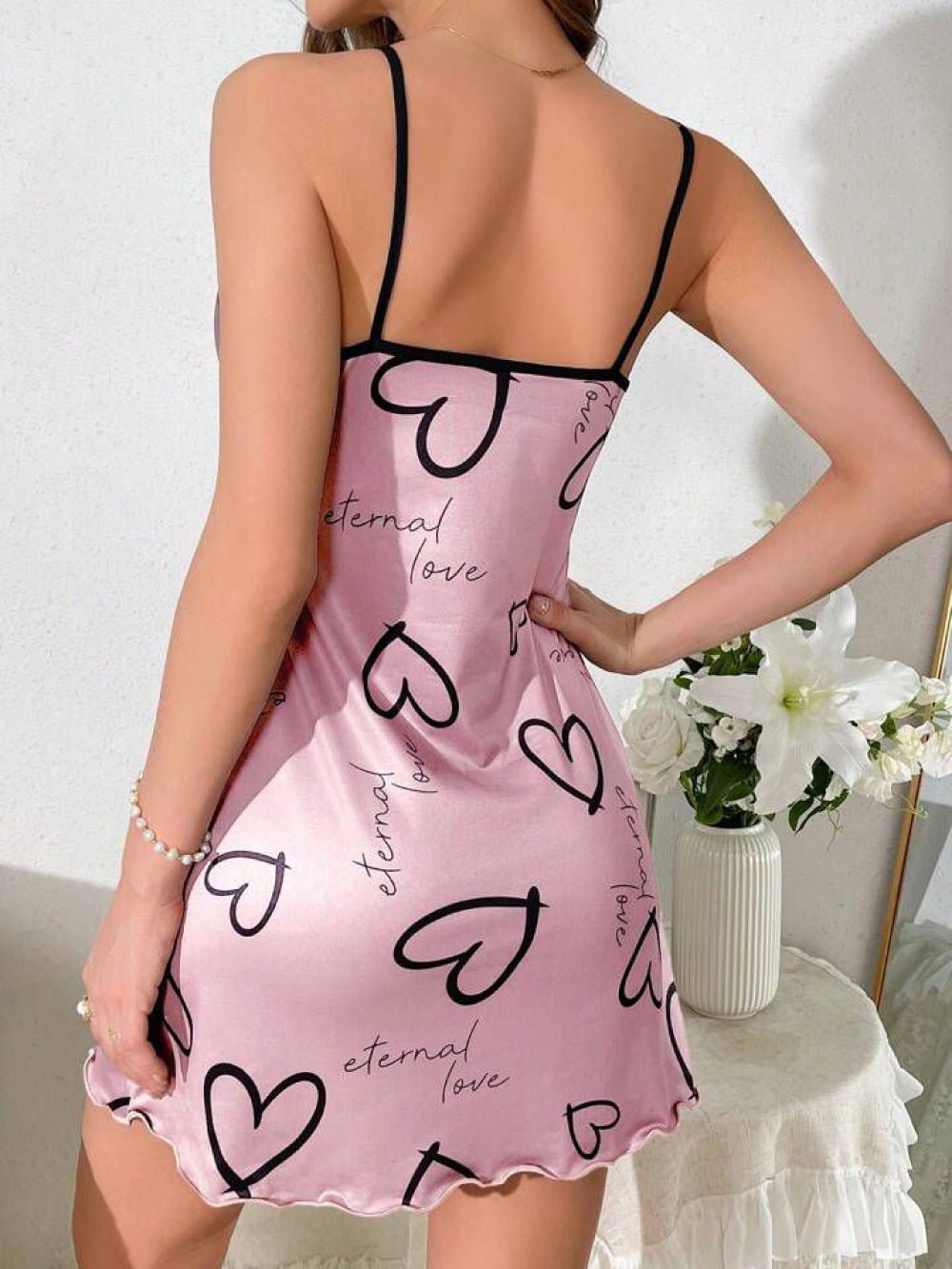 Women Sleeveless Heart & Letter Graphic Contrast Binding Cami Nightdress | Legacy Boutiques Dhaka Bangladesh Legacy Boutiques Legacy Boutiques