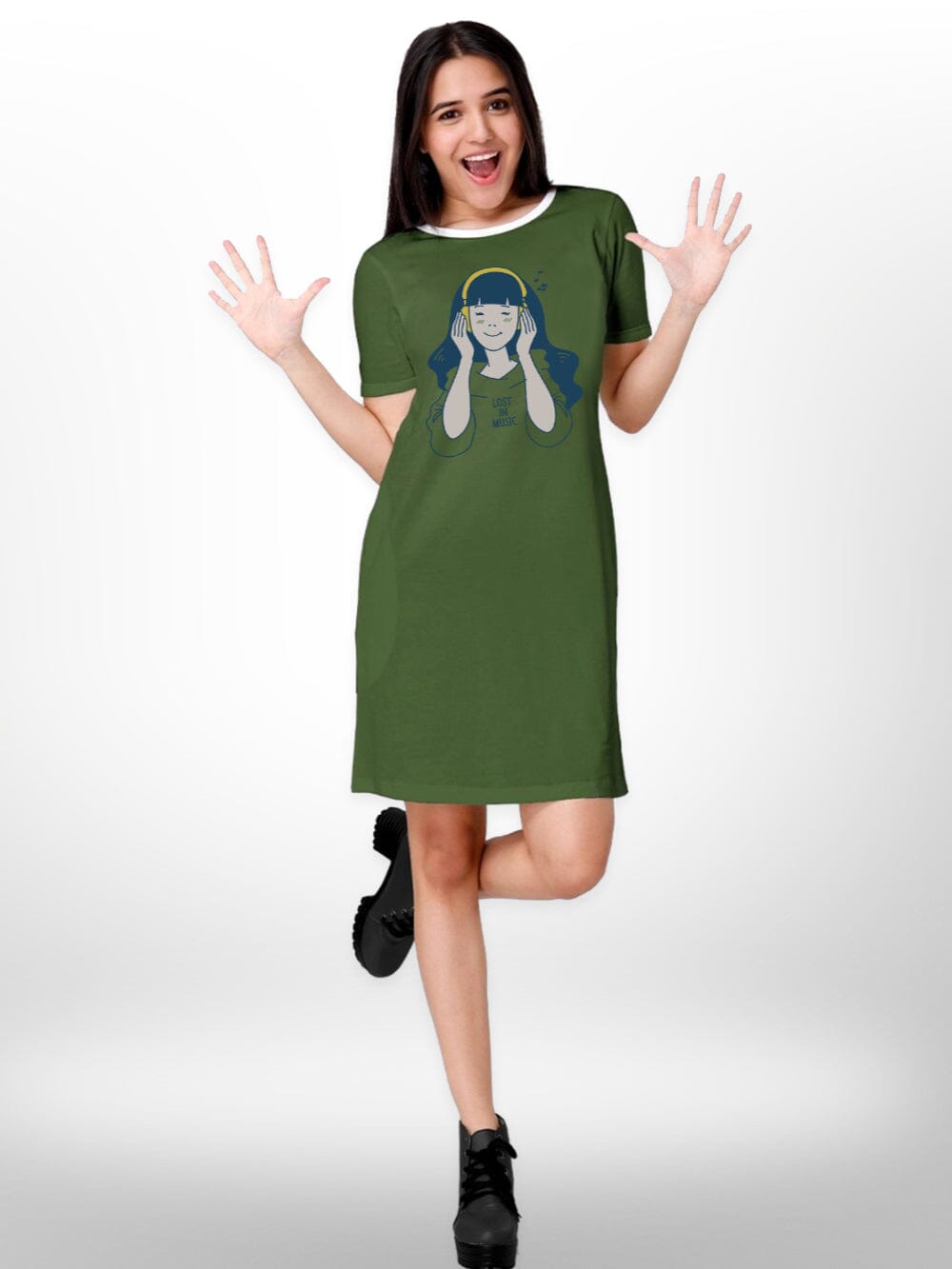 Womens Musical Printed Long T-shirt Olive Legacy Boutiques Legacy Boutiques