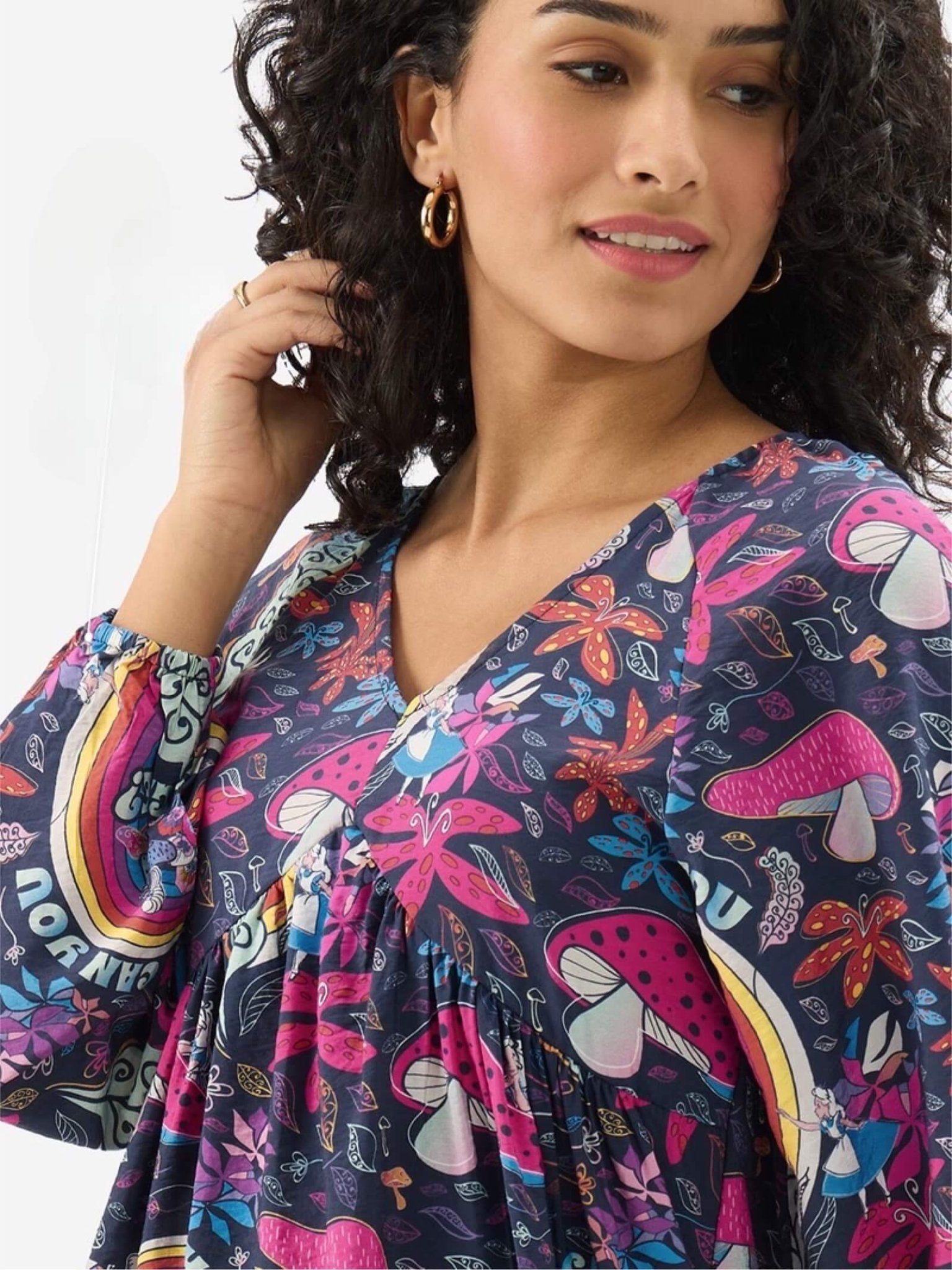 Wonderland Dreams V - Neck Mini Dress - Whimsical Mushroom Print Legacy Boutiques Legacy Boutiques