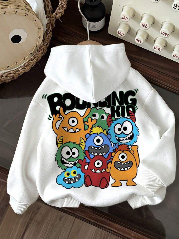 Young Boys Casual Simple Cartoon Pattern Loose Daily Comfy Thick Knit Long Sleeve Sweatshirt Hooded Legacy Boutiques Legacy Boutiques
