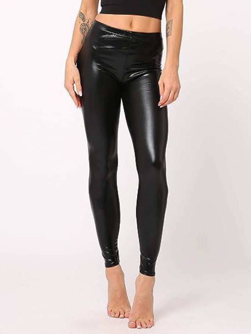 BooW Women's Shiny Metallic Leggings Sexy High Gloss Skinny Pants Faux Leather Stretch Shaping Tights Trousers - Legacy Boutiques
