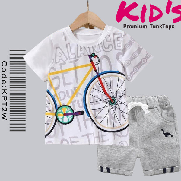 Kid's Two Pcs Sets / Boys Colorful Cycle Toy Printed  Summer's  Cotton T-Shirt And Pant Sets - Legacy Boutiques