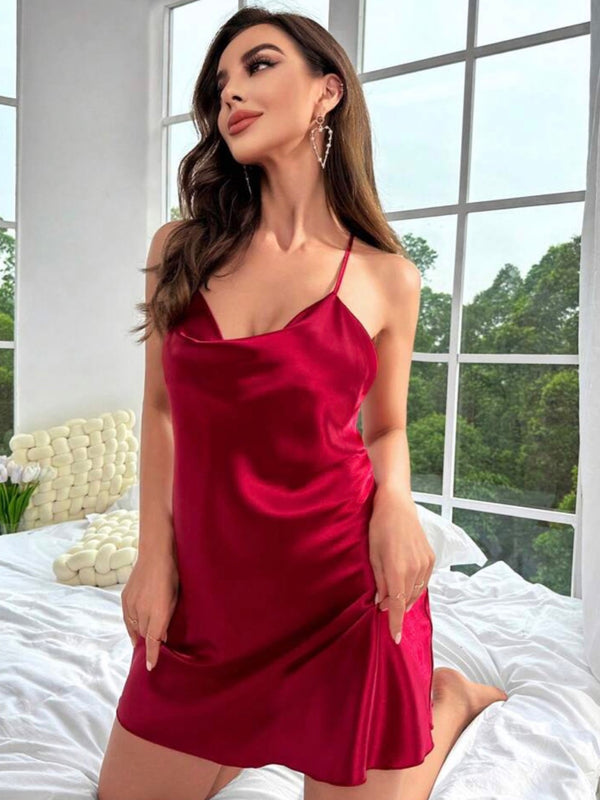 Sexy Solid Satin Cami Night Dress - Legacy Boutiques
