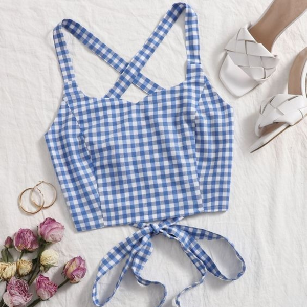 Women's Tank Tops Camis Boho Gingham Straps Cami - Legacy Boutiques