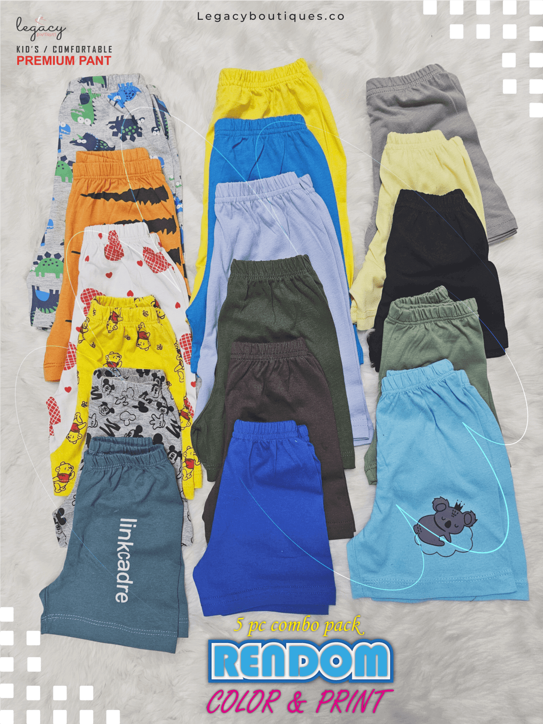 5 Piece Combo Kids Cotton Short Pant Legacy Boutiques Legacy Boutiques