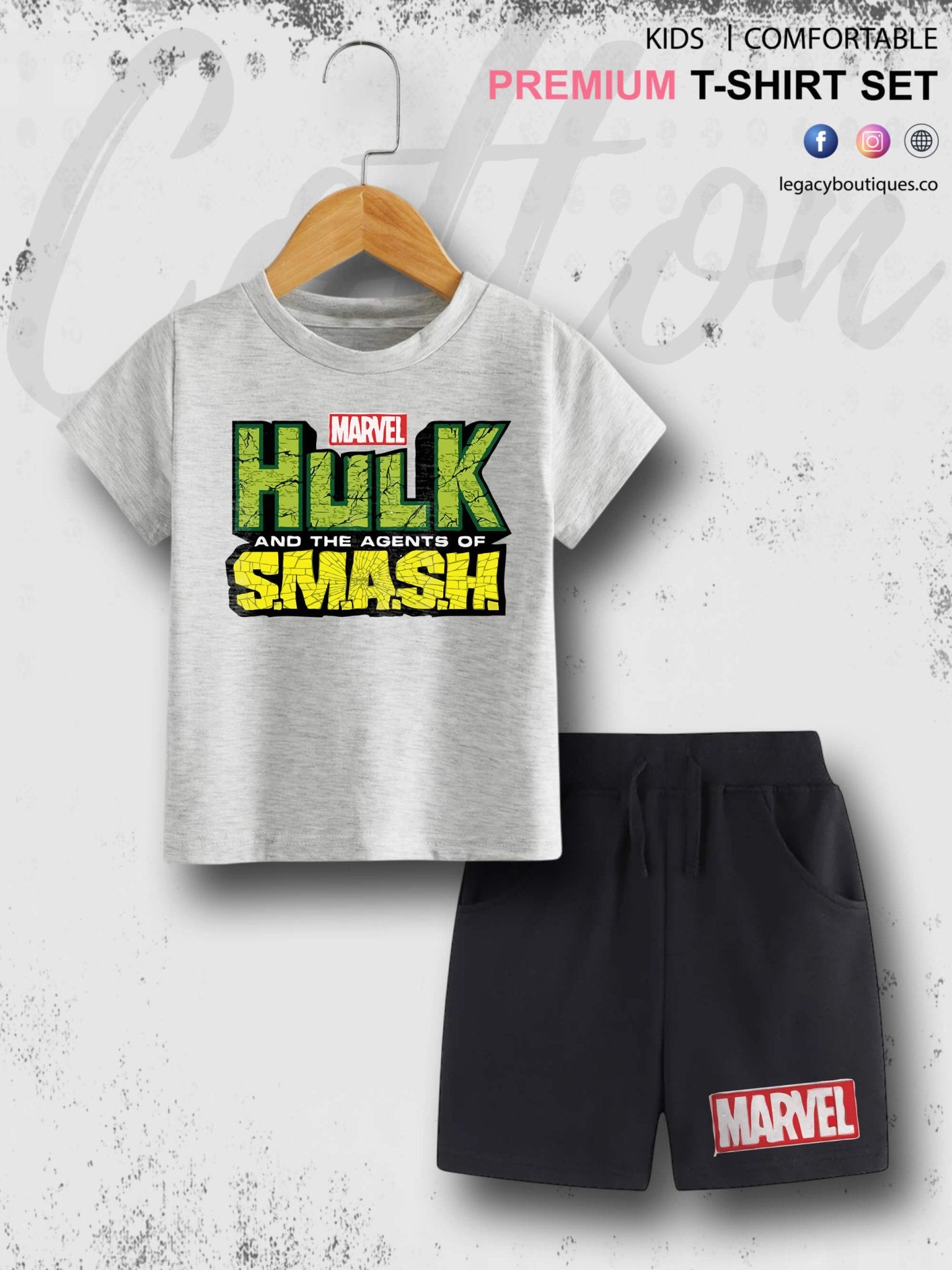 6 Month To 6 Year Babies Marvel Hulk &amp; The Agents Of Smash Print High Quality T-shirt Set Legacy Boutiques Legacy Boutiques