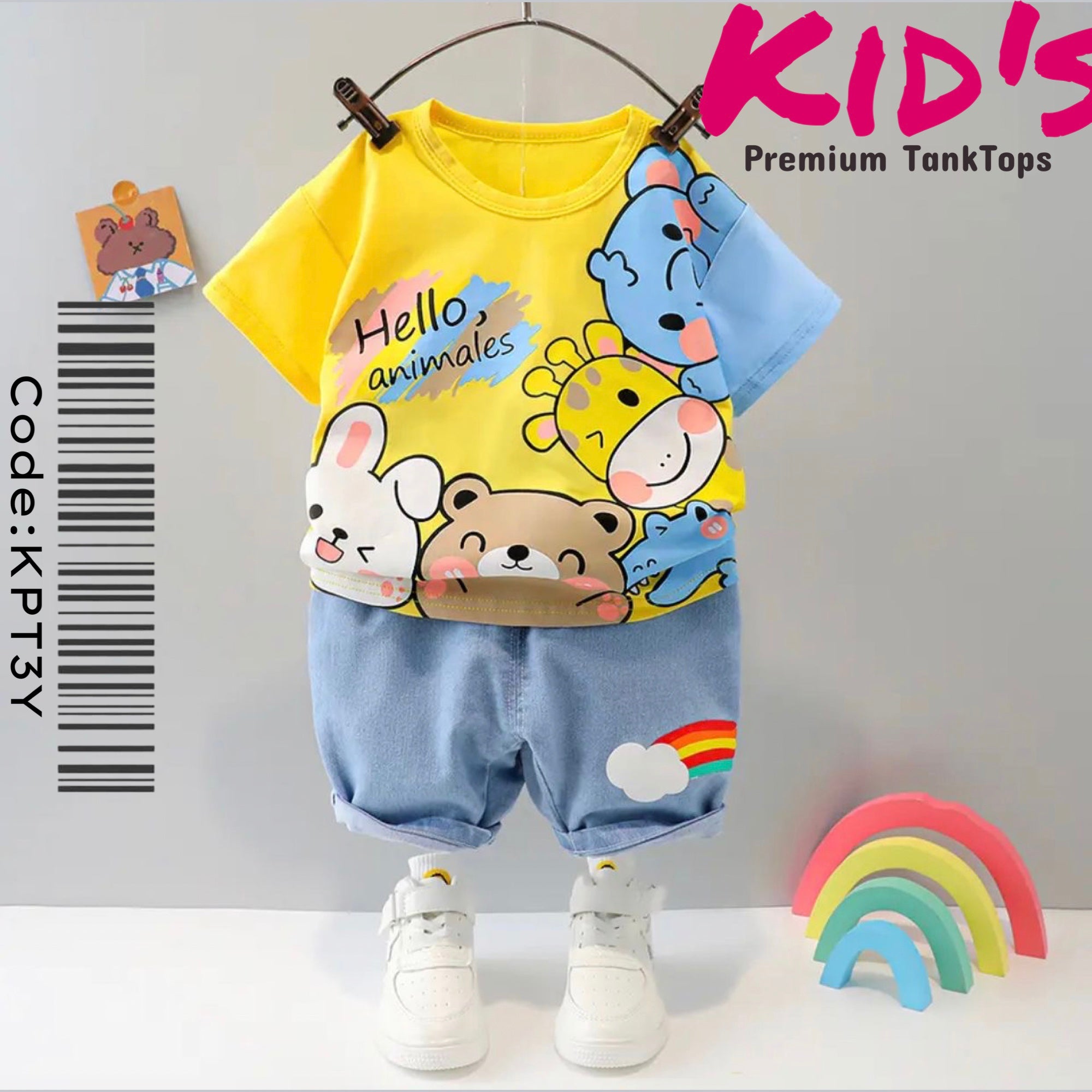 Summer's Collection For Baby Toby The Teddy Amazing Printed Two Pieces T- Shirt And Denim Sets - Legacy Boutiques