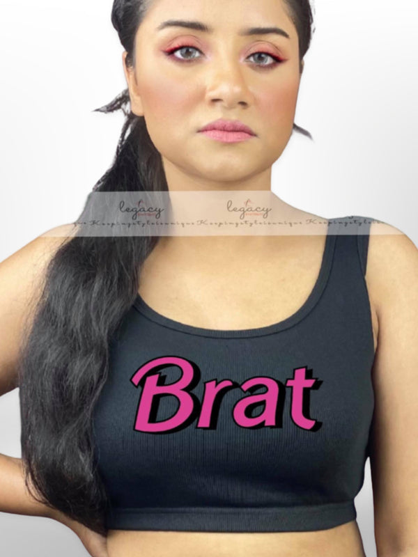 Printed Brat Ladies Gym Sport Bra Black - Legacy Boutiques