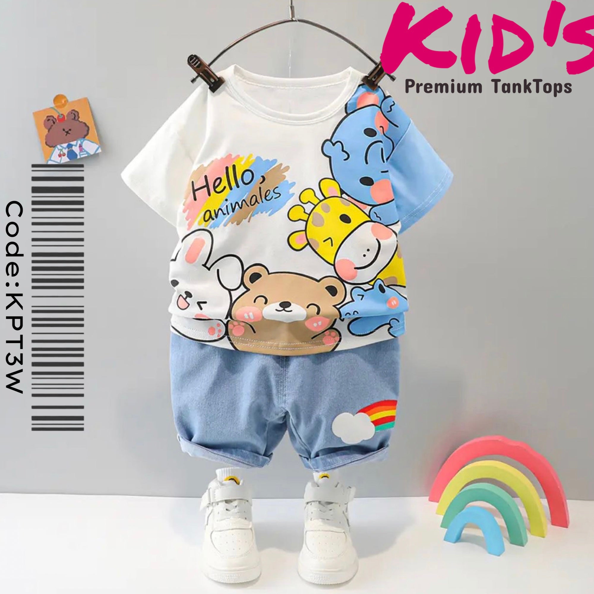 Summer's Collection For Baby Toby The Teddy Amazing Printed Two Pieces T- Shirt And Denim Sets - Legacy Boutiques