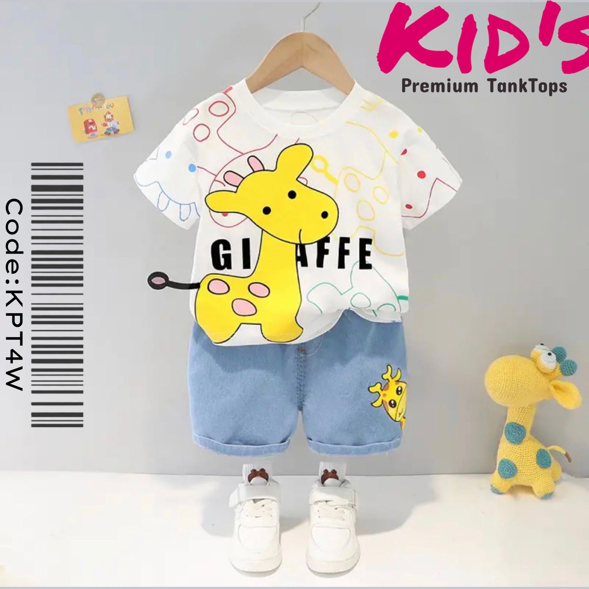 Two pieces Cute Giraffe Printed Summer Clothes Set For Baby Boys T-Shirt Or Denim Pant Sets - Legacy Boutiques