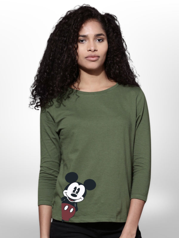 Printed Mickey Mouse Womens T-shirt 4 Quarter Sleeve - Legacy Boutiques