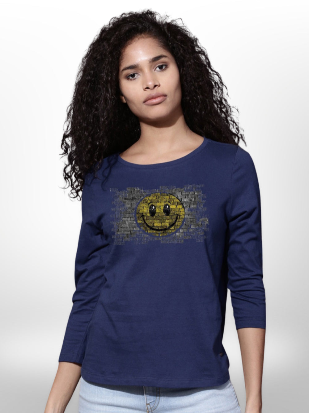Smily Emoji Printed Ladies T-shirt 4 Quarter Sleeve - Legacy Boutiques