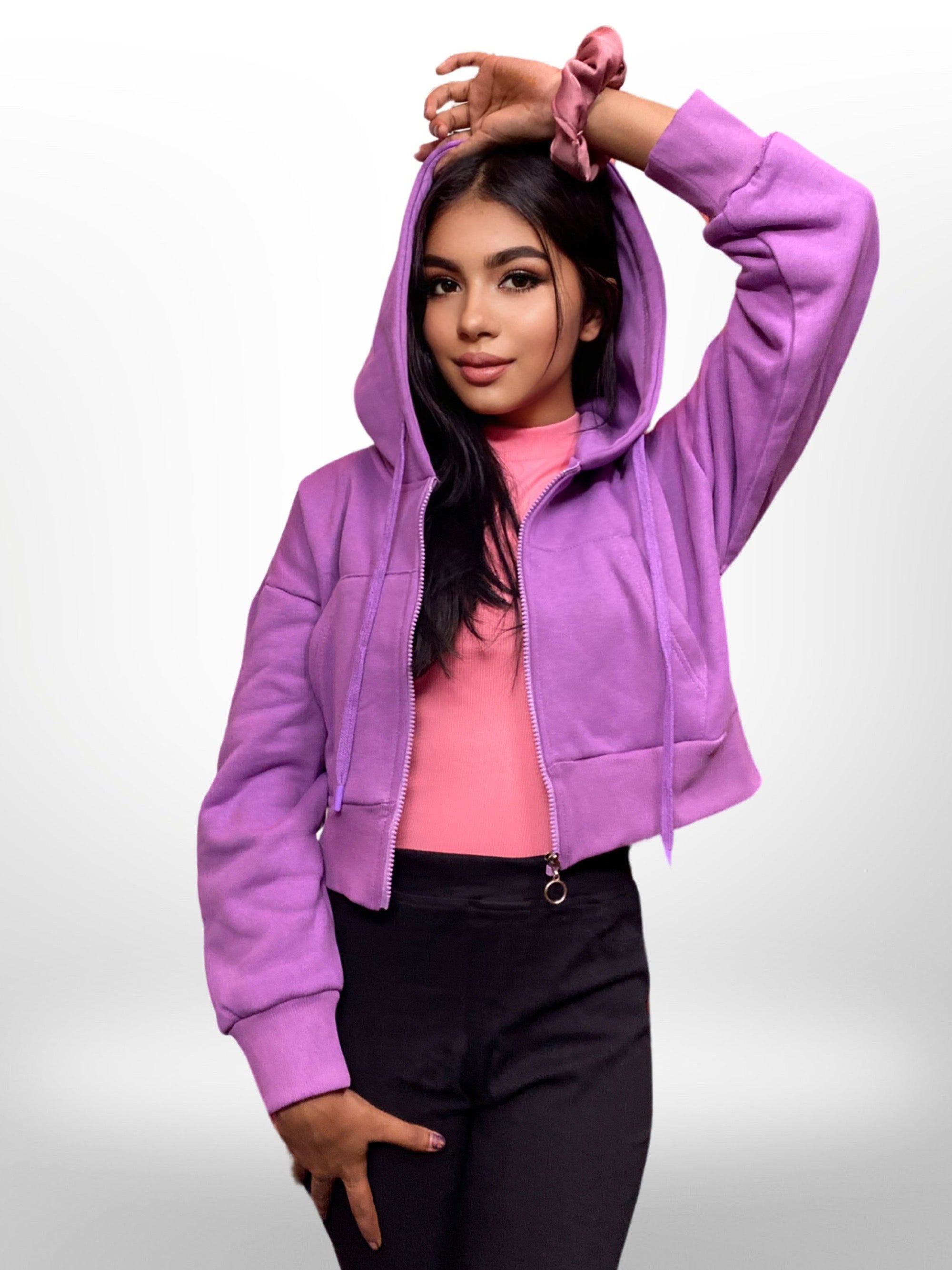 100% Cotton Purple Color Women Cropped Oversized Hoodies - Legacy Boutiques
