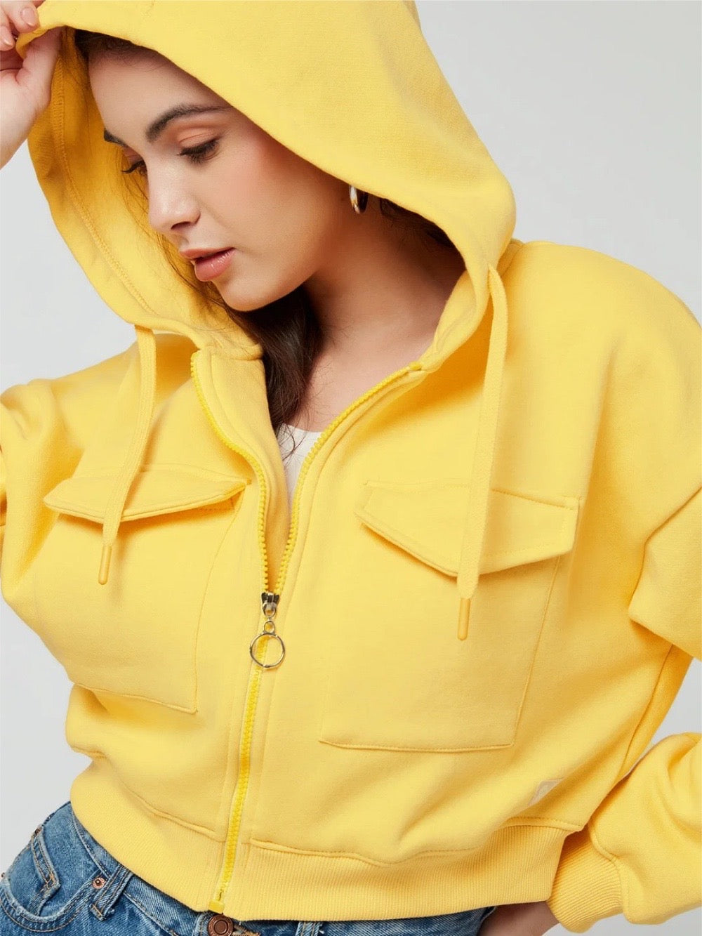 Women's Yellow Solid Hoodies - Legacy Boutiques