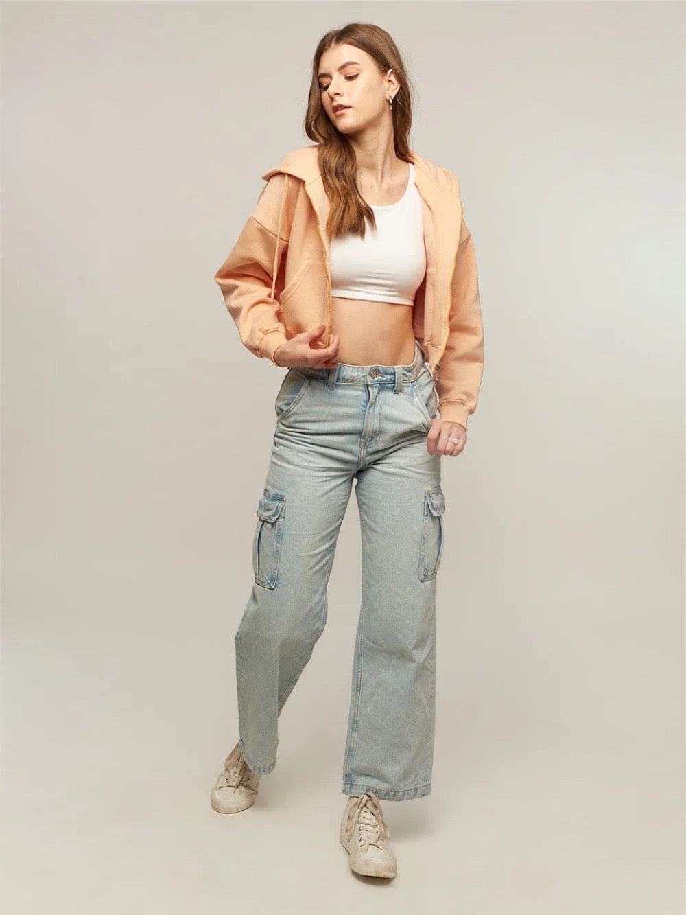 100% Cotton Peach Color Women Cropped Oversized Hoodies - Legacy Boutiques