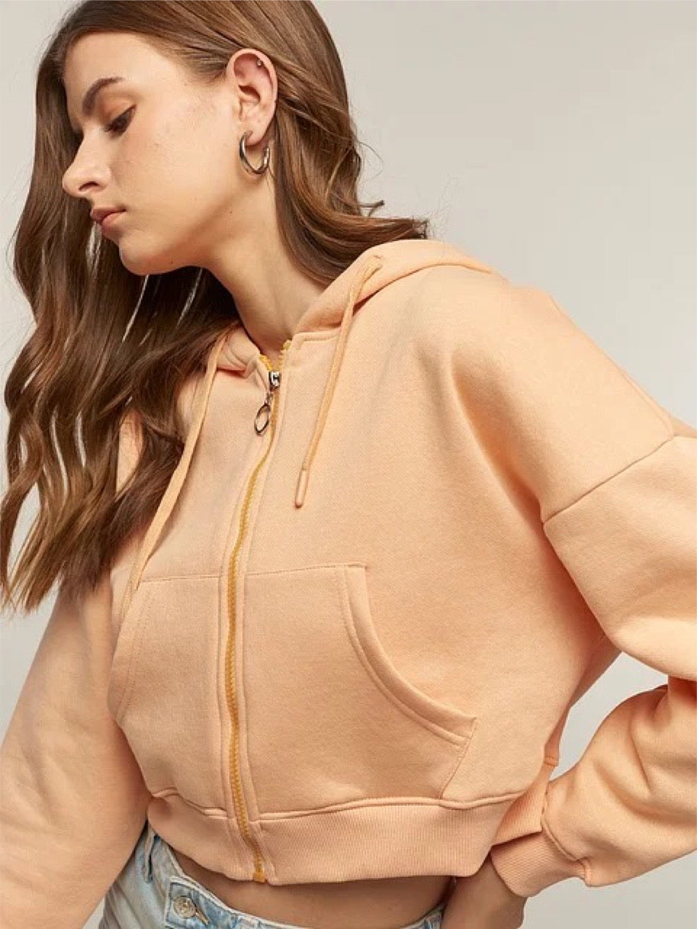 100% Cotton Peach Color Women Cropped Oversized Hoodies - Legacy Boutiques