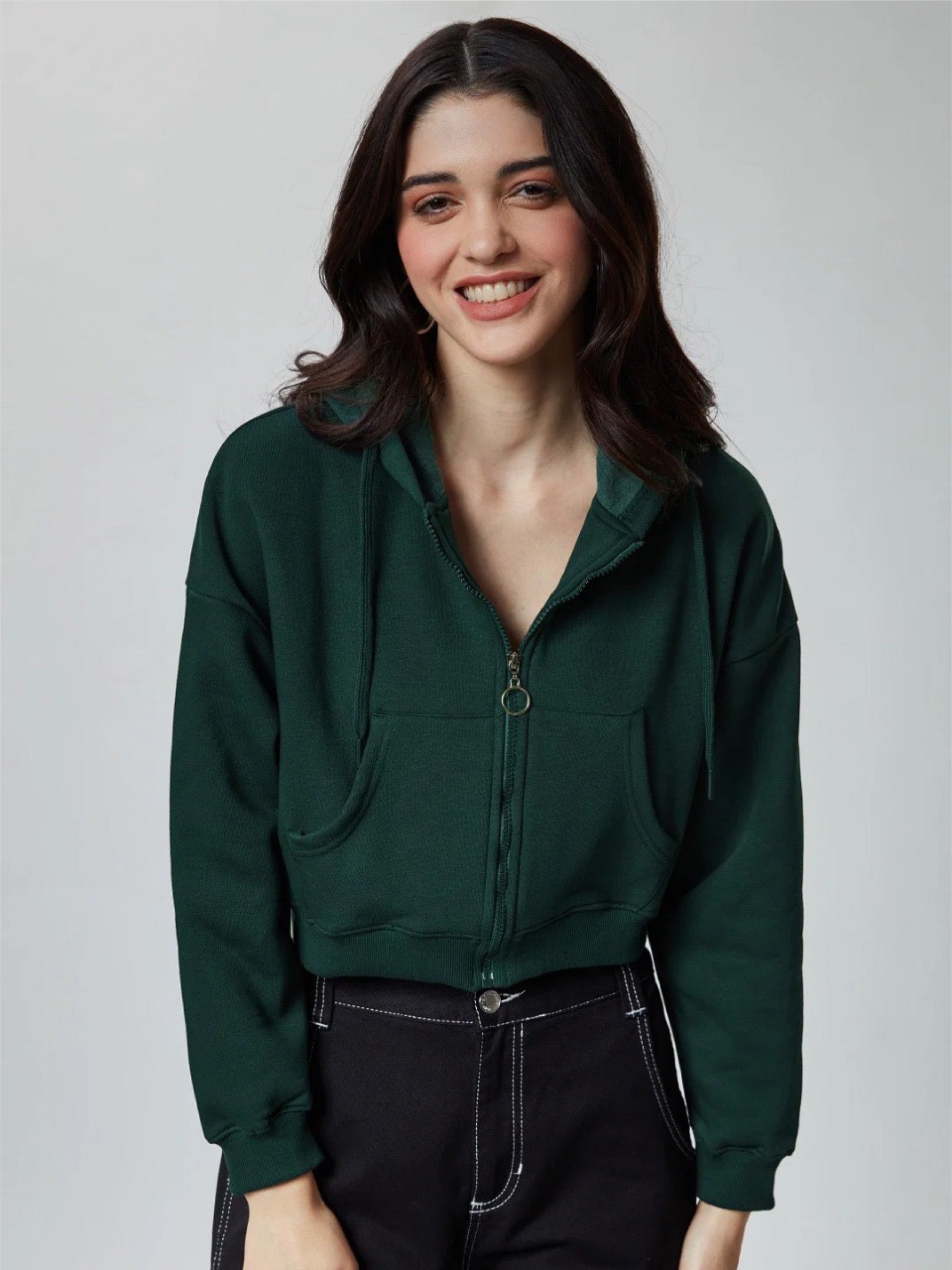 Emerald Green Women Cropped Oversized Hoodies - Legacy Boutiques