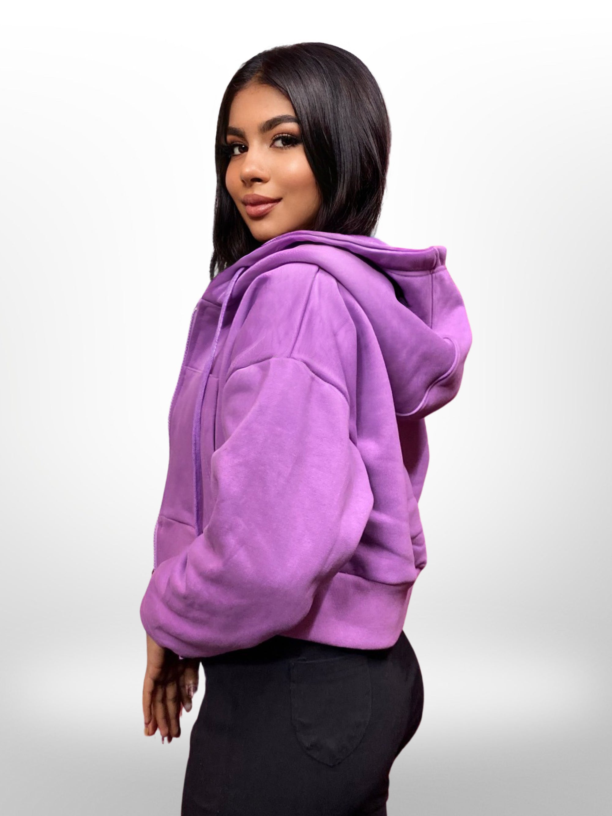 100% Cotton Purple Color Women Cropped Oversized Hoodies - Legacy Boutiques