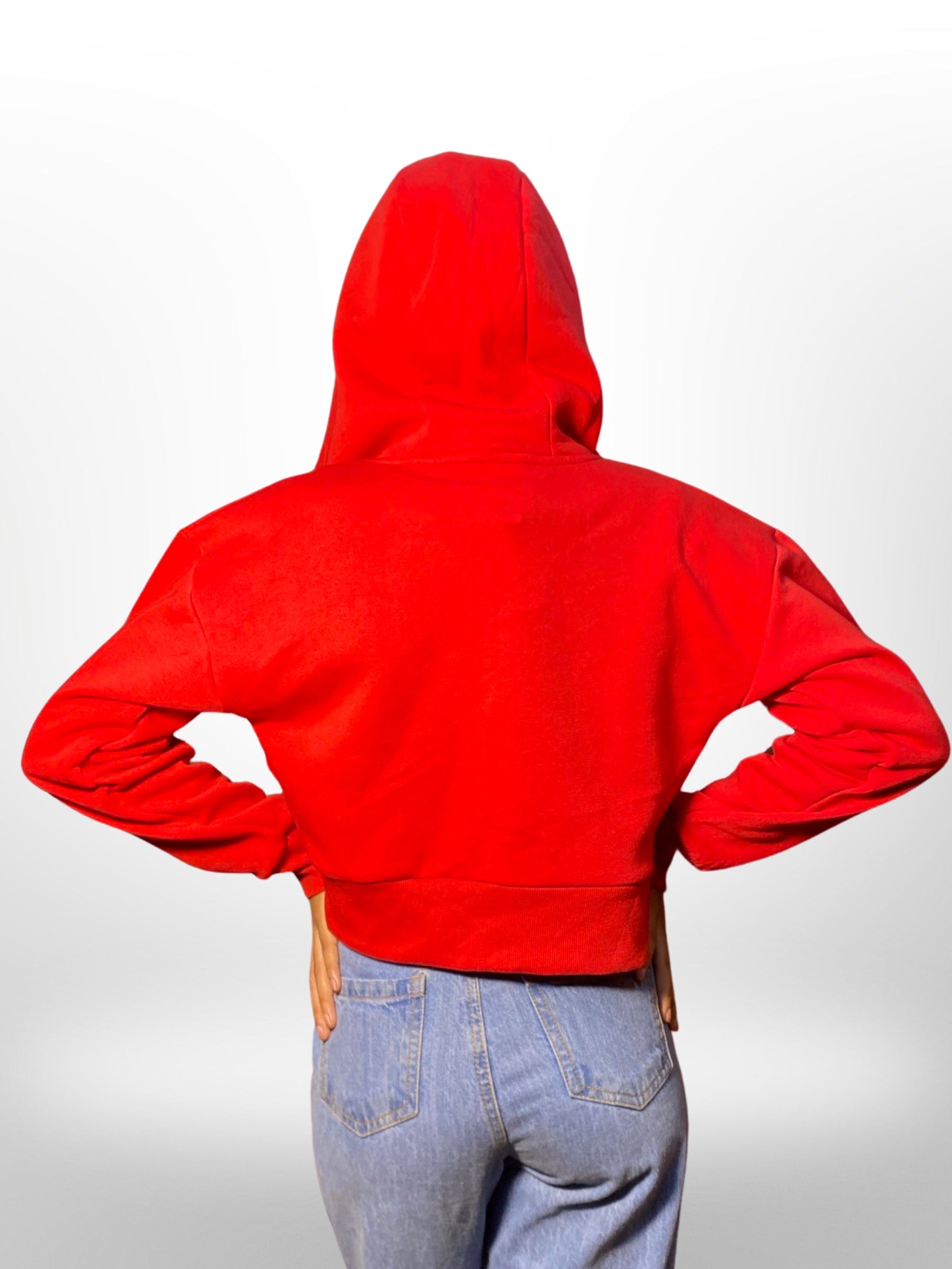 Full Sleeve Red Color Women Cropped Oversized Hoodies - Legacy Boutiques
