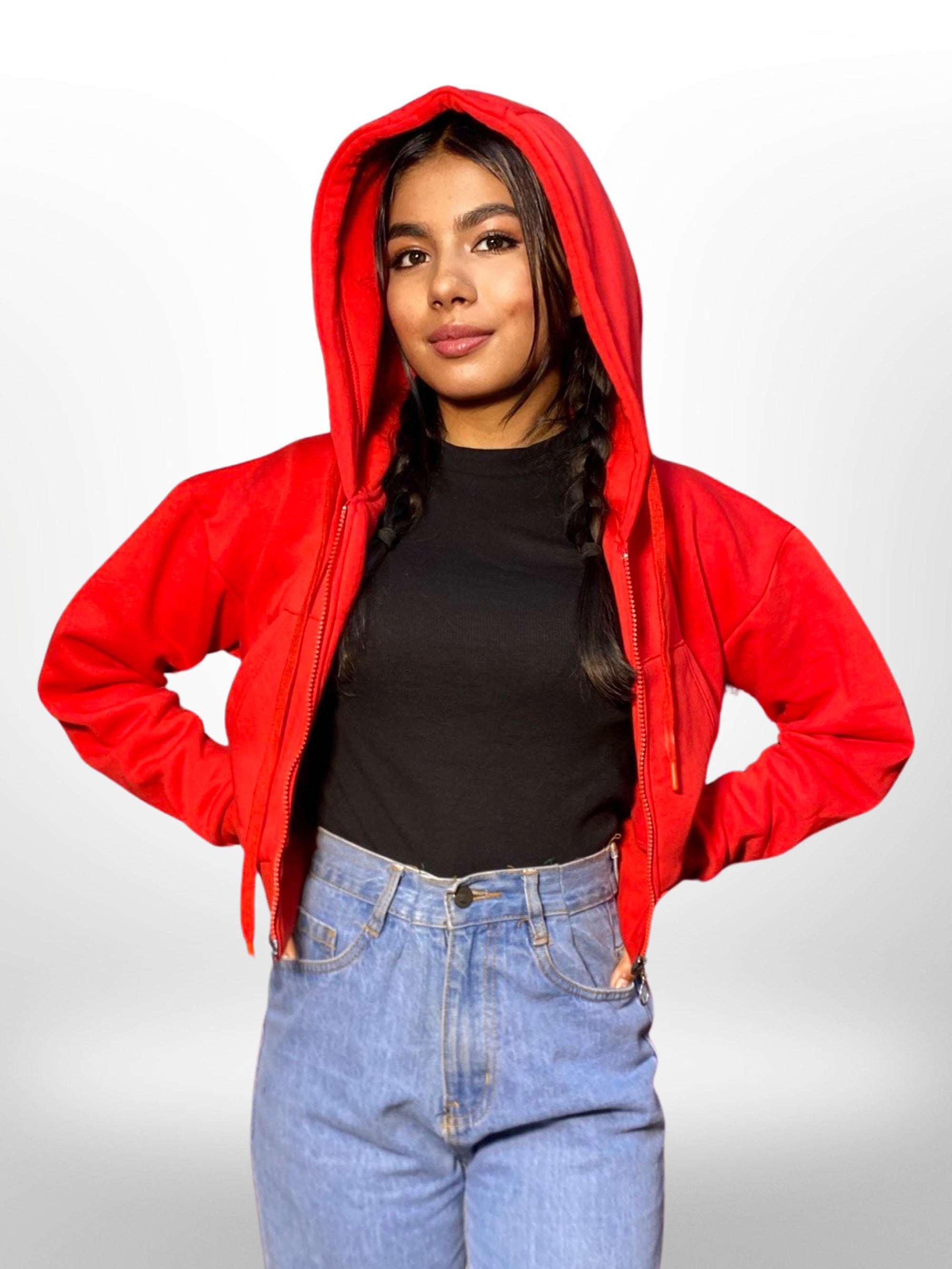 Full Sleeve Red Color Women Cropped Oversized Hoodies - Legacy Boutiques