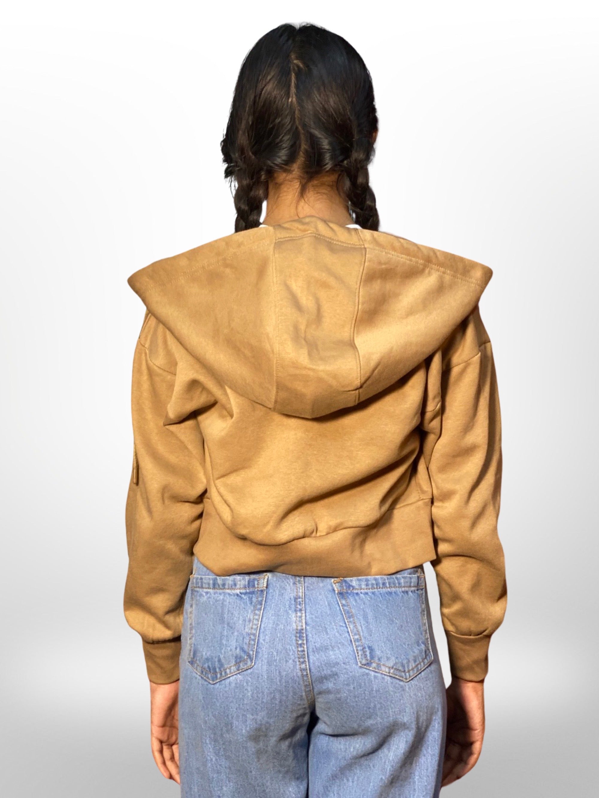 100% Cotton Brown Color Women Cropped Oversized Hoodies - Legacy Boutiques
