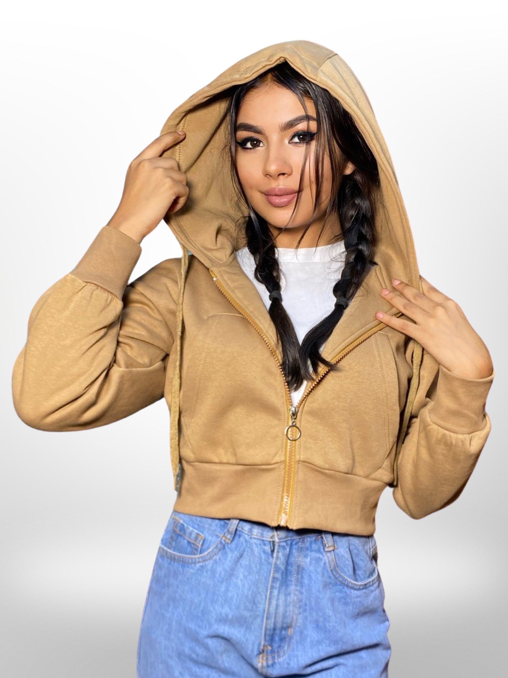 100% Cotton Brown Color Women Cropped Oversized Hoodies - Legacy Boutiques