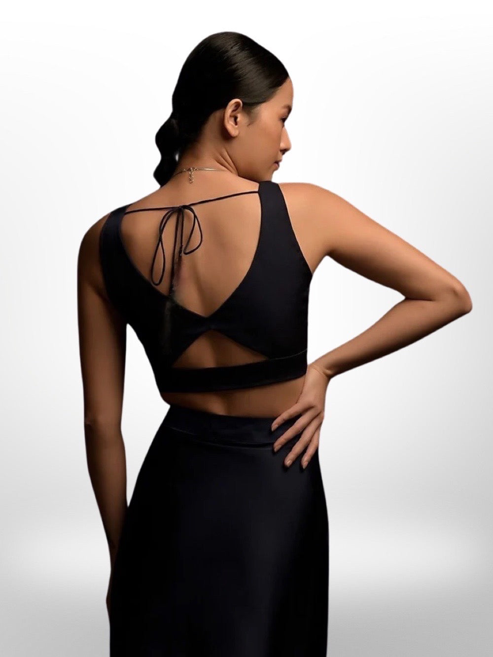 Designer Black Color Premium Satin Stitch Sleeveless Padded Blouse with Tassel Dori For Women - Legacy Boutiques