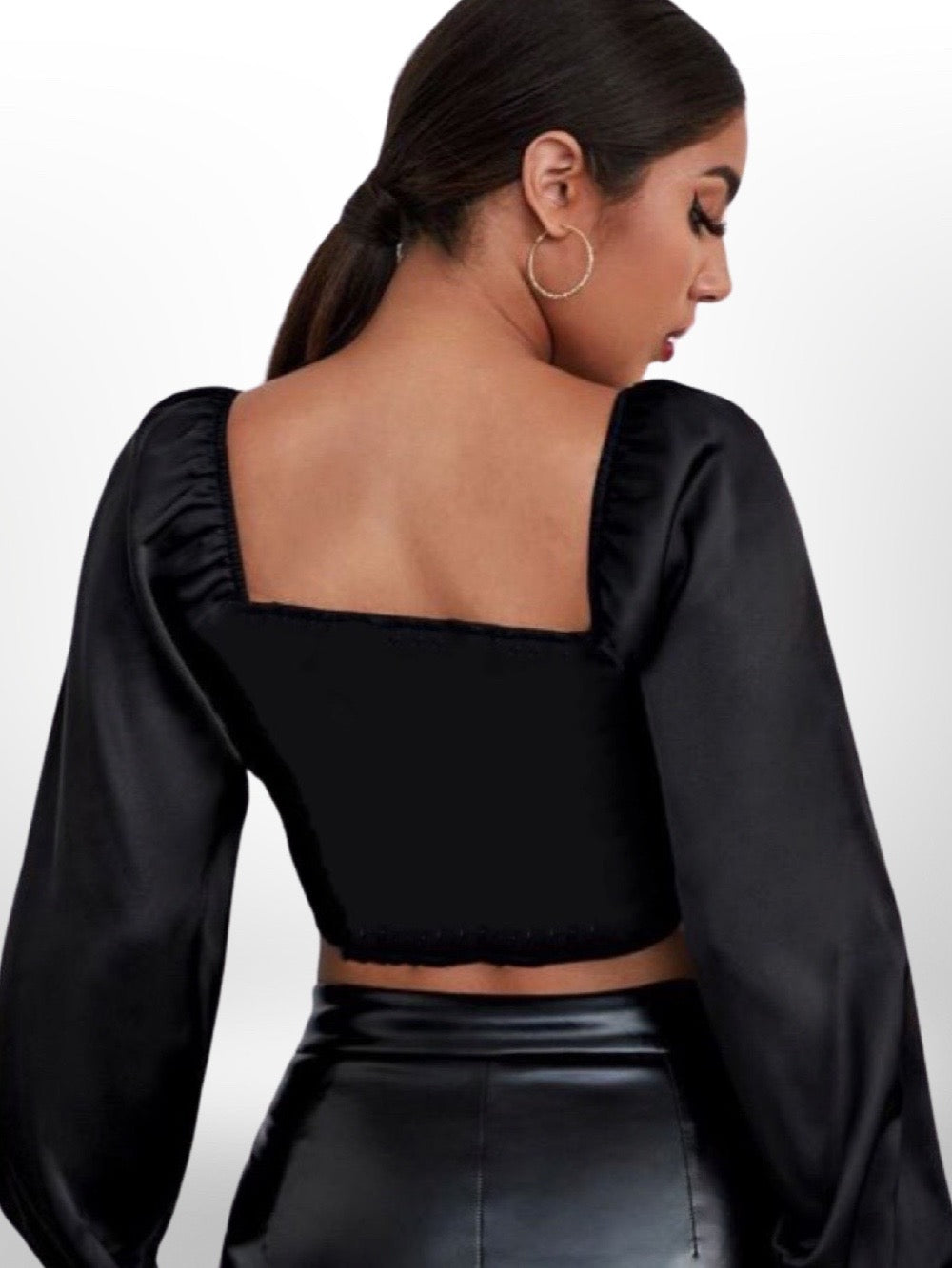 Lantern Sleeve Ruched Bust Crop Top - Legacy Boutiques