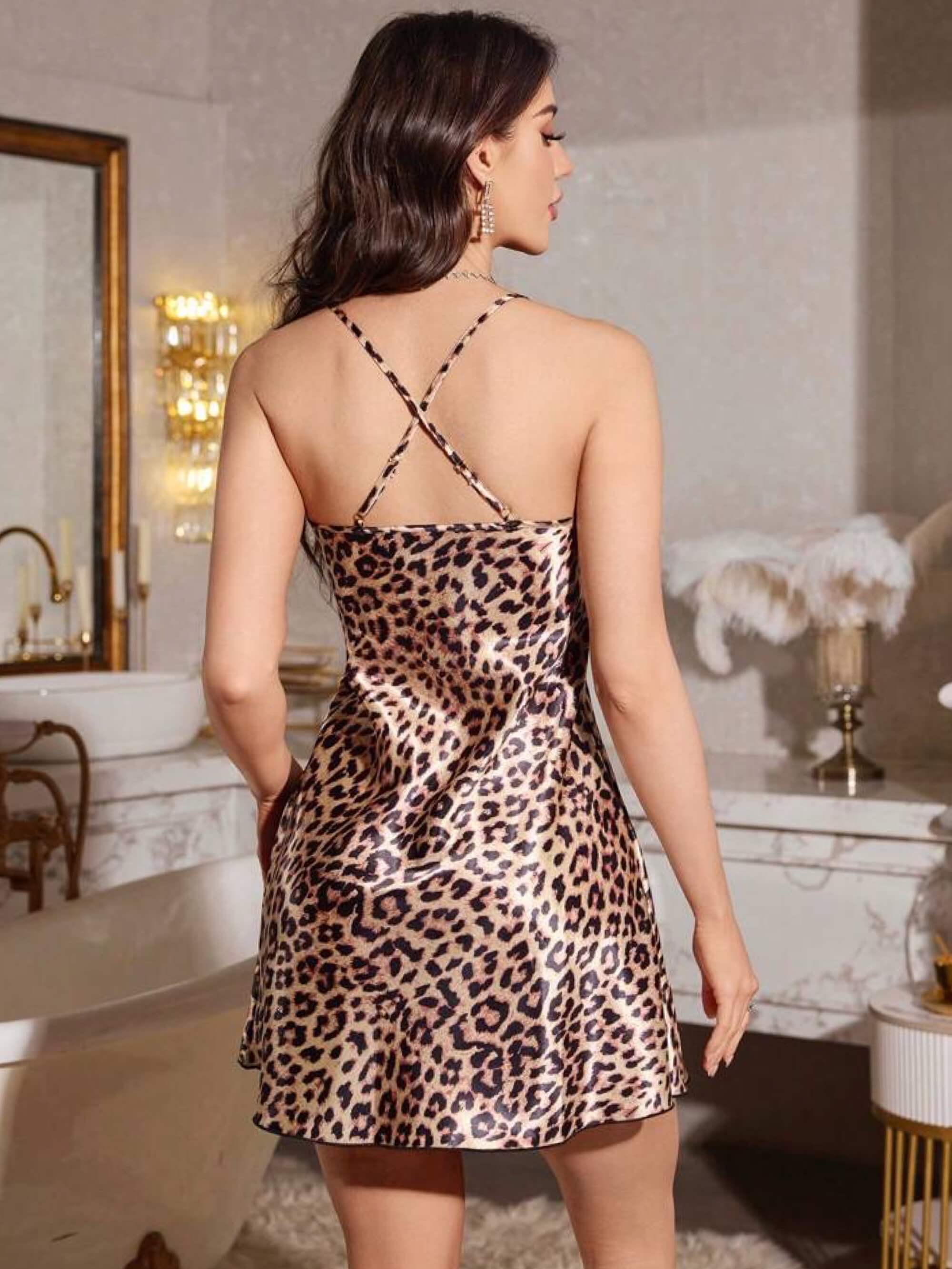 Nighty Dress Leopard Print Crisscross Back