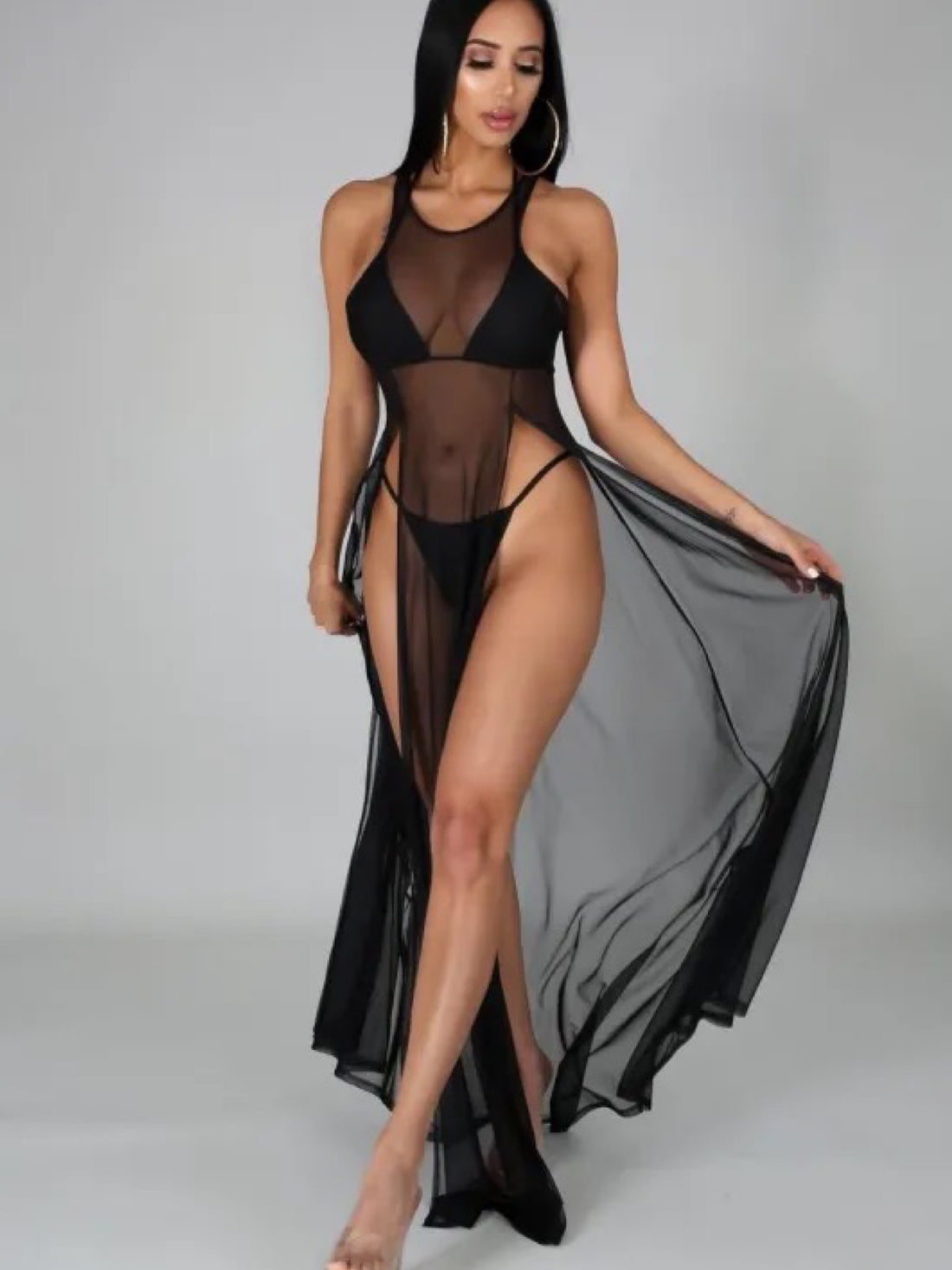 Midnight Allure Sheer Mesh Maxi Dress