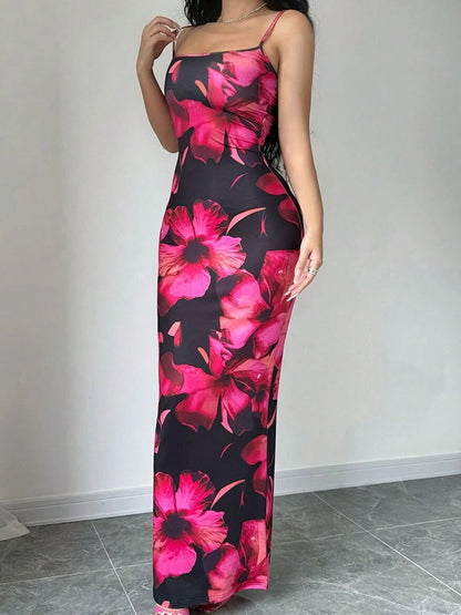 Womens Floral Bodycon Shoulder Straps Dress