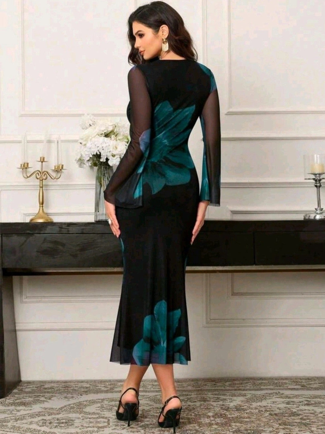Floral Flared Full Sleeve Bodycon