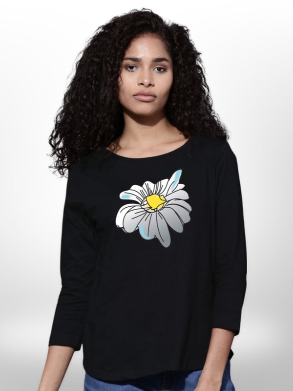 Flower Printed  4 Quarter Sleeve  T _Shirt - Legacy Boutiques