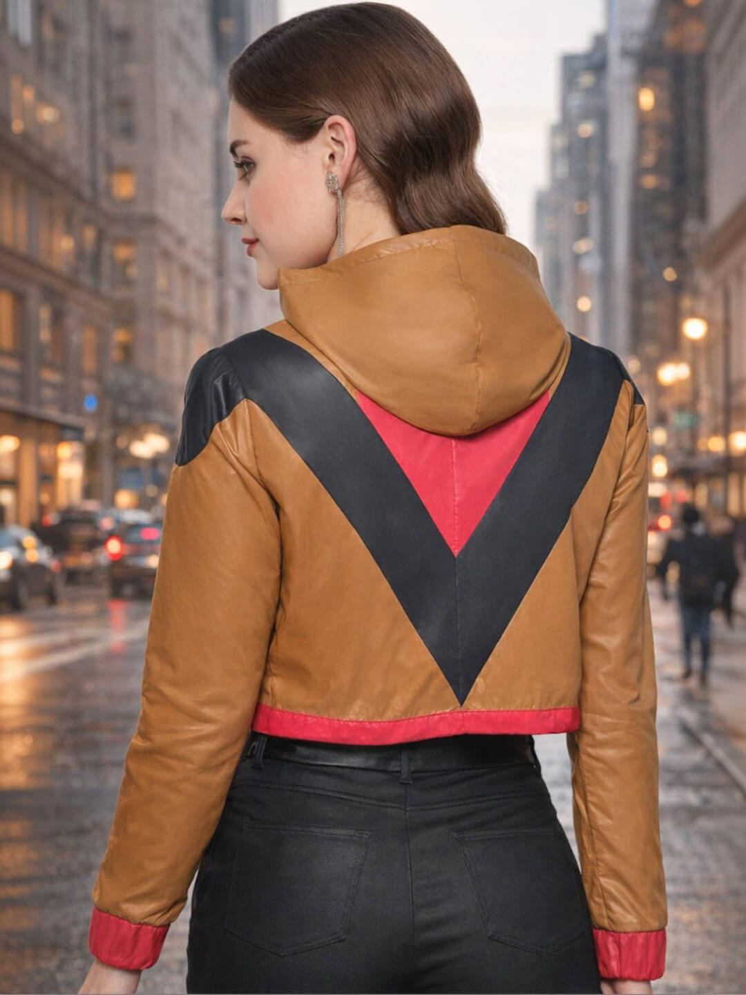Womens Colourblocked Hooded Water Resistant Crop Jacket