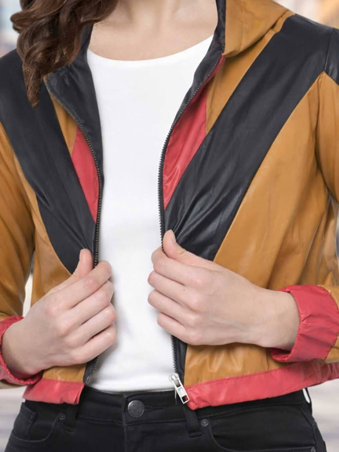 Womens Colourblocked Hooded Water Resistant Crop Jacket