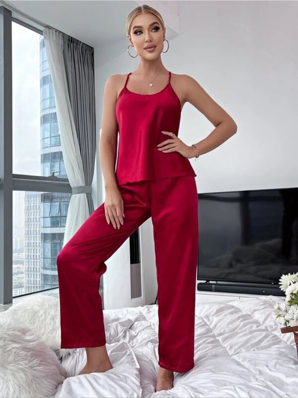 Solid Color Cross Back Top and Pajama Basic Lounge Set for Women - Legacy Boutiques
