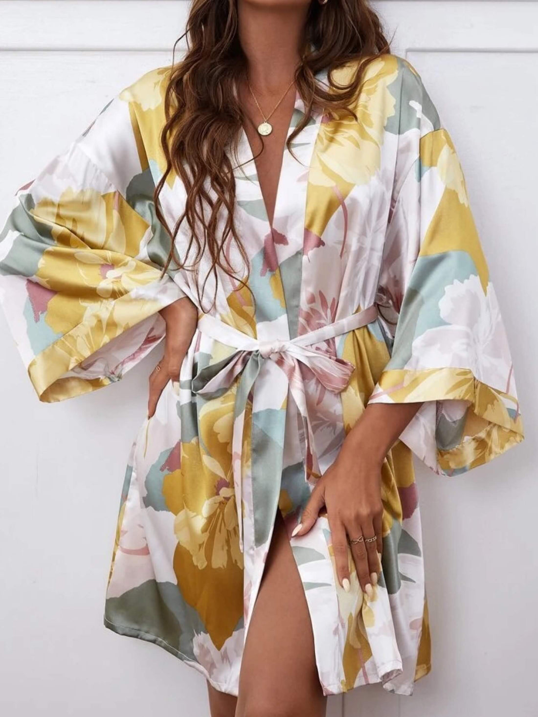 Tropical Floral Printed Kimono Robe