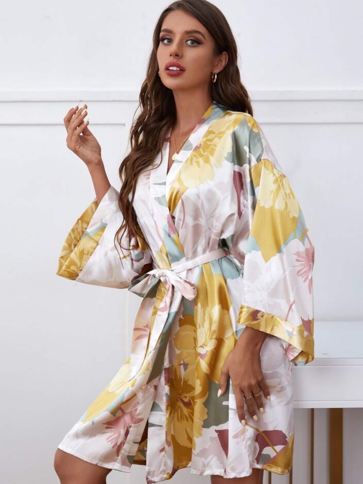Tropical Floral Printed Kimono Robe