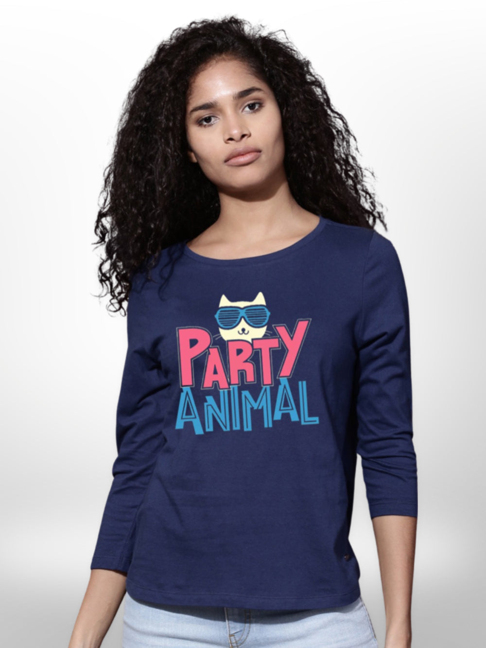Cat Party Mood Printed Ladies T-shirt 4 Quarter Sleeve - Legacy Boutiques