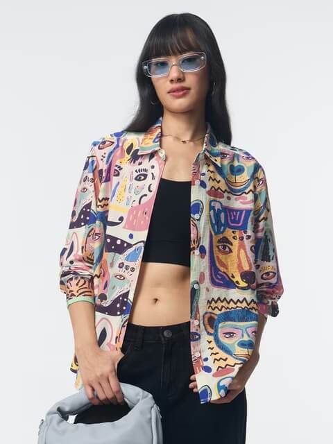 Abstract Jungle Portrait Print Shirt for Ladies Legacy Boutiques Legacy Boutiques