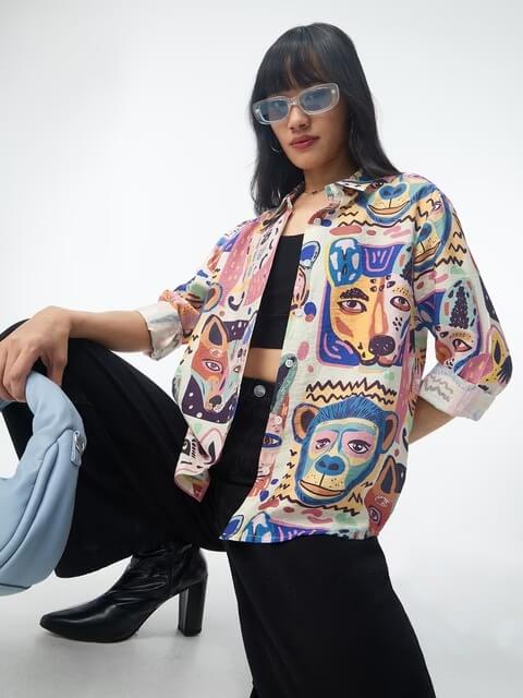 Abstract Jungle Portrait Print Shirt for Ladies Legacy Boutiques Legacy Boutiques