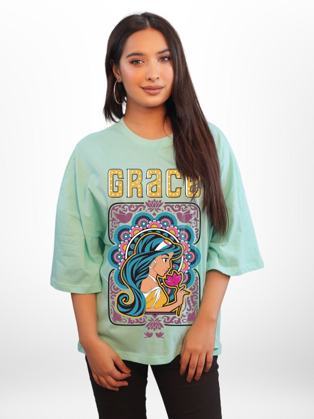 ALADIN: HER GRACE Graphic Printed Womens Drop Shoulder T-shirt Legacy Boutiques Bangladesh Legacy Boutiques Legacy Boutiques