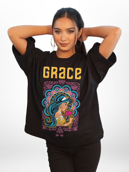 ALADIN: HER GRACE Graphic Printed Womens Drop Shoulder T-shirt Legacy Boutiques Bangladesh Legacy Boutiques Legacy Boutiques