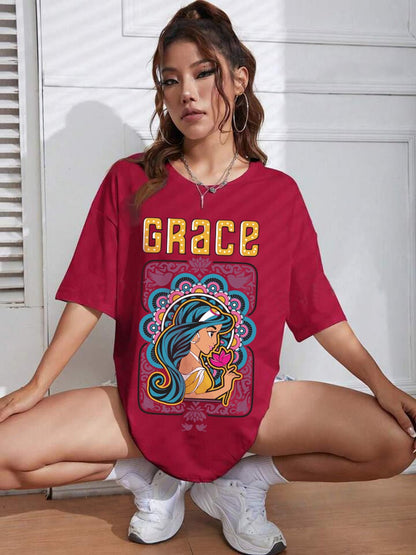 ALADIN: HER GRACE Graphic Printed Womens Drop Shoulder T-shirt Legacy Boutiques Bangladesh Legacy Boutiques Legacy Boutiques