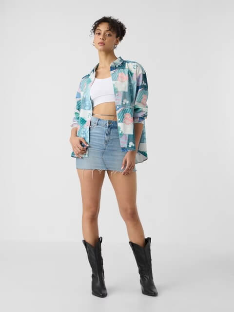 Artisan Mickey Mouse Patchwork Print Oversized Shirt - Blue/Pink Sale Legacy Boutiques Legacy Boutiques