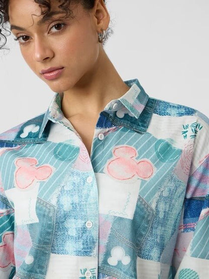 Artisan Mickey Mouse Patchwork Print Oversized Shirt - Blue/Pink Sale Legacy Boutiques Legacy Boutiques