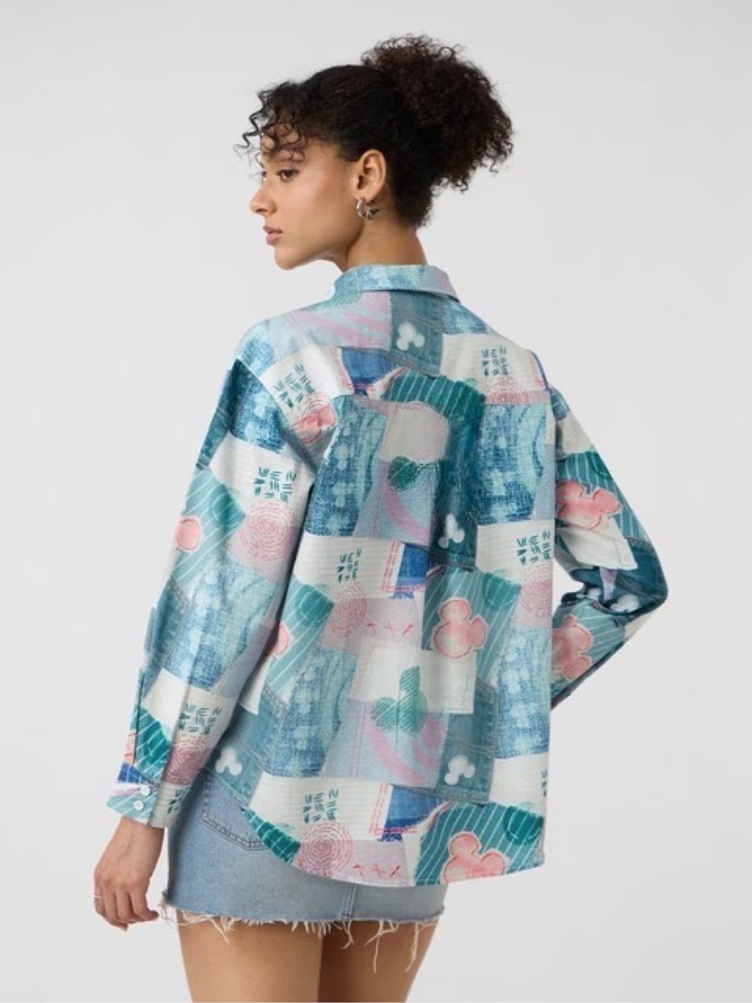 Artisan Mickey Mouse Patchwork Print Oversized Shirt - Blue/Pink Sale Legacy Boutiques Legacy Boutiques
