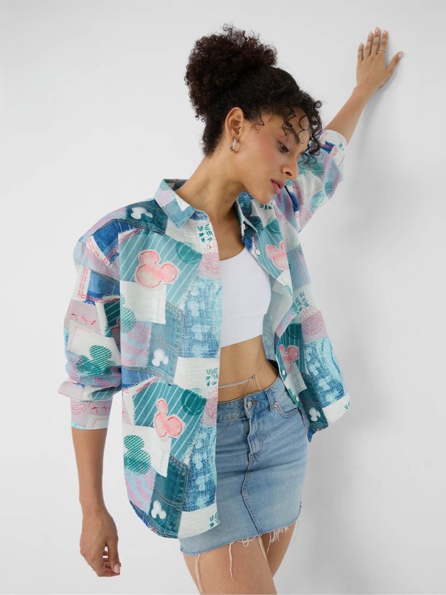 Artisan Mickey Mouse Patchwork Print Oversized Shirt - Blue/Pink Sale Legacy Boutiques Legacy Boutiques