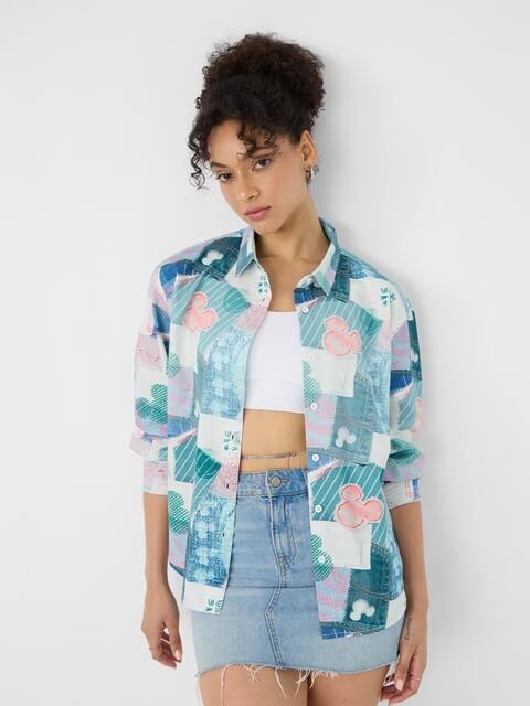 Artisan Mickey Mouse Patchwork Print Oversized Shirt - Blue/Pink Sale Legacy Boutiques Legacy Boutiques