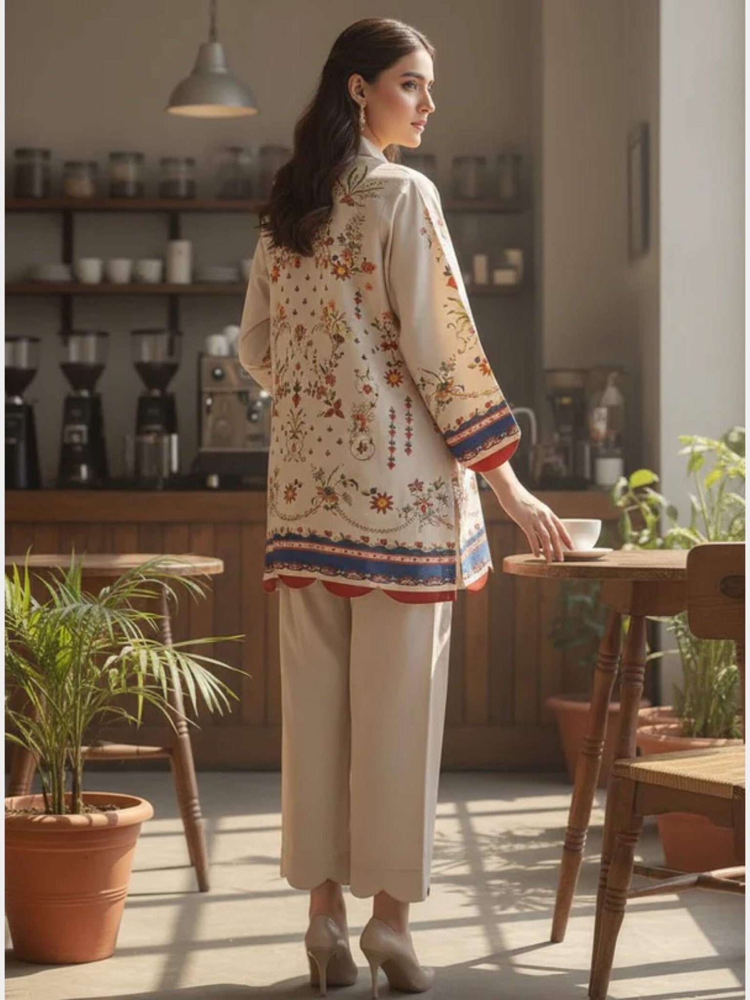 Azure Bloom Steel Blue Floral Printed 2 - Piece Straight Kurta &amp; Trouser Set Legacy Boutiques Legacy Boutiques